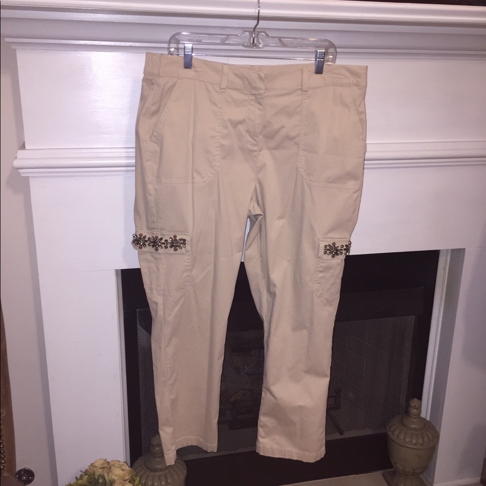 New Direction Tan Jewled Pull On Pant Women's Size Large